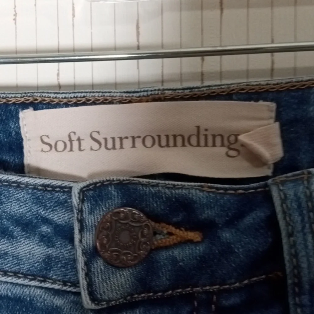 Soft Surroundings Blue Jeans with Floral Embroidery, Festival, Artistic, - Picture 2 of 7